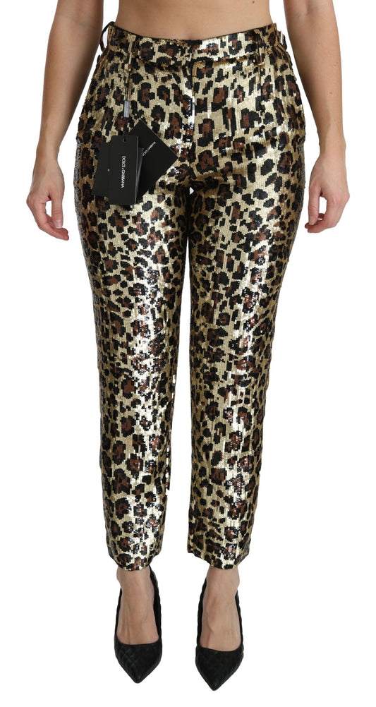 Dolce & Gabbana Schicke Leoparden-Paillettenhose mit hoher Taille