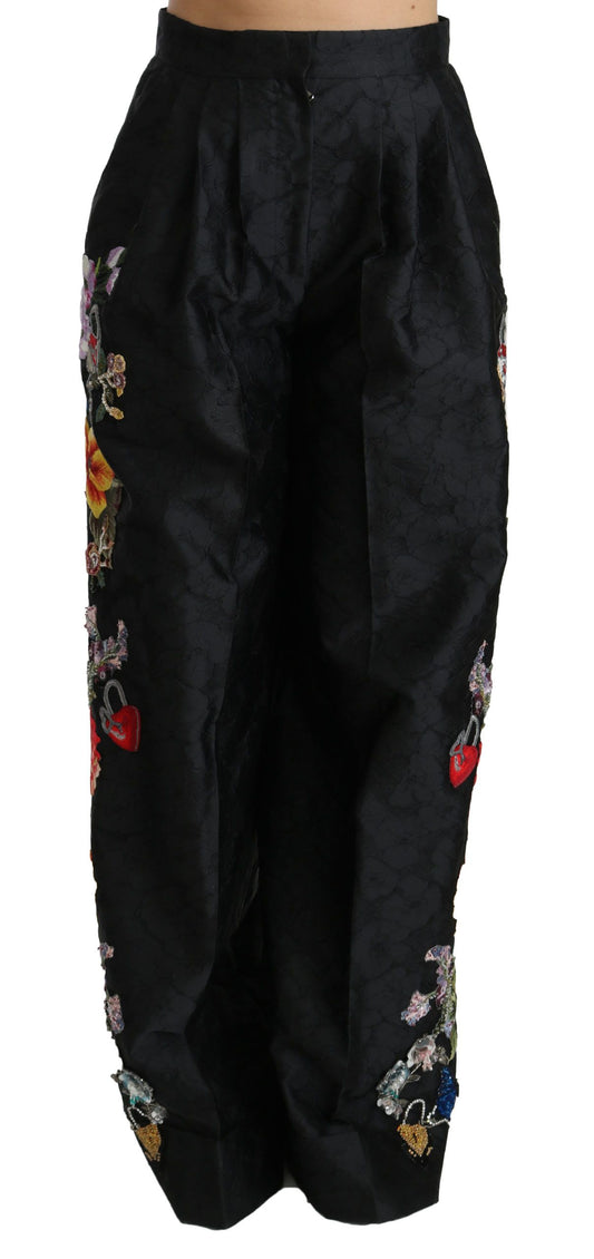 Dolce & Gabbana Elegante Hose mit hoher Taille und weitem Bein mit Blumenmuster