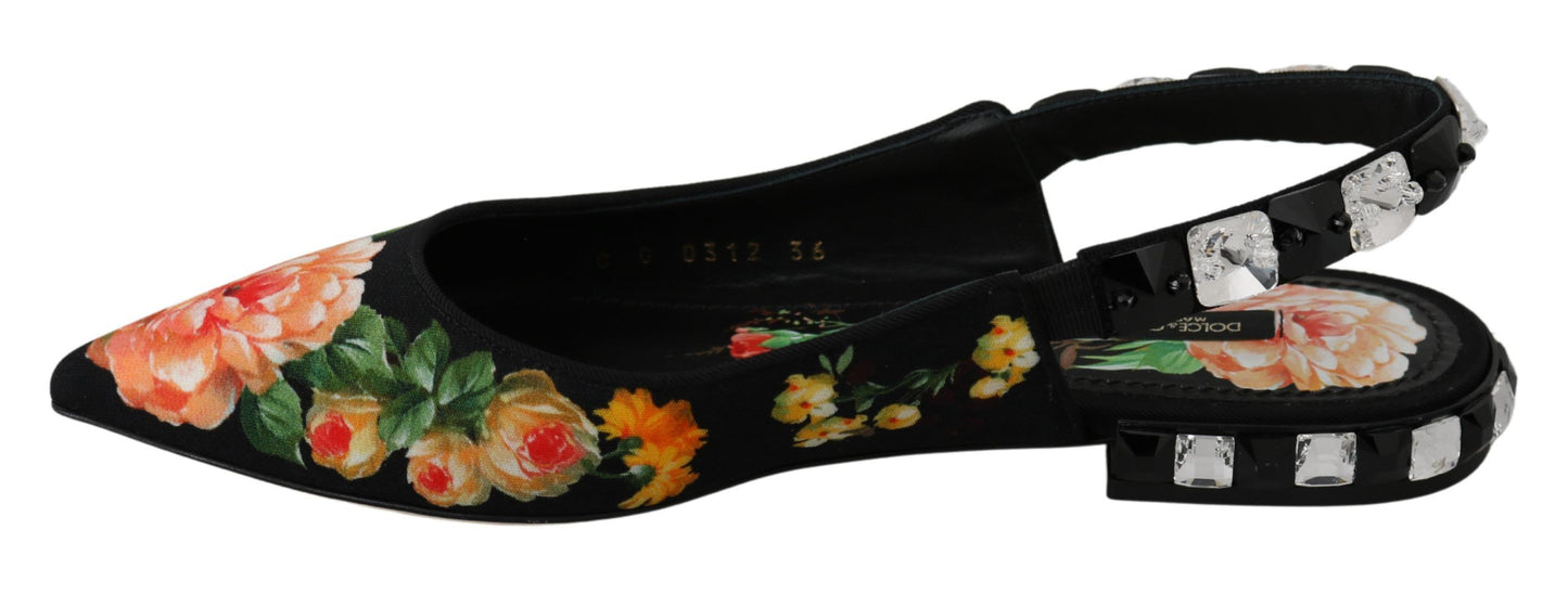 Dolce & Gabbana Elegante florale Slingback-Ballerina mit Kristallverzierung