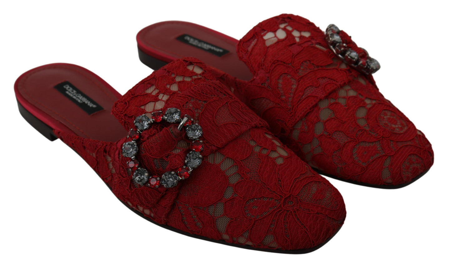 Dolce & Gabbana rote Slide Pantoletten mit Kristallverzierungen