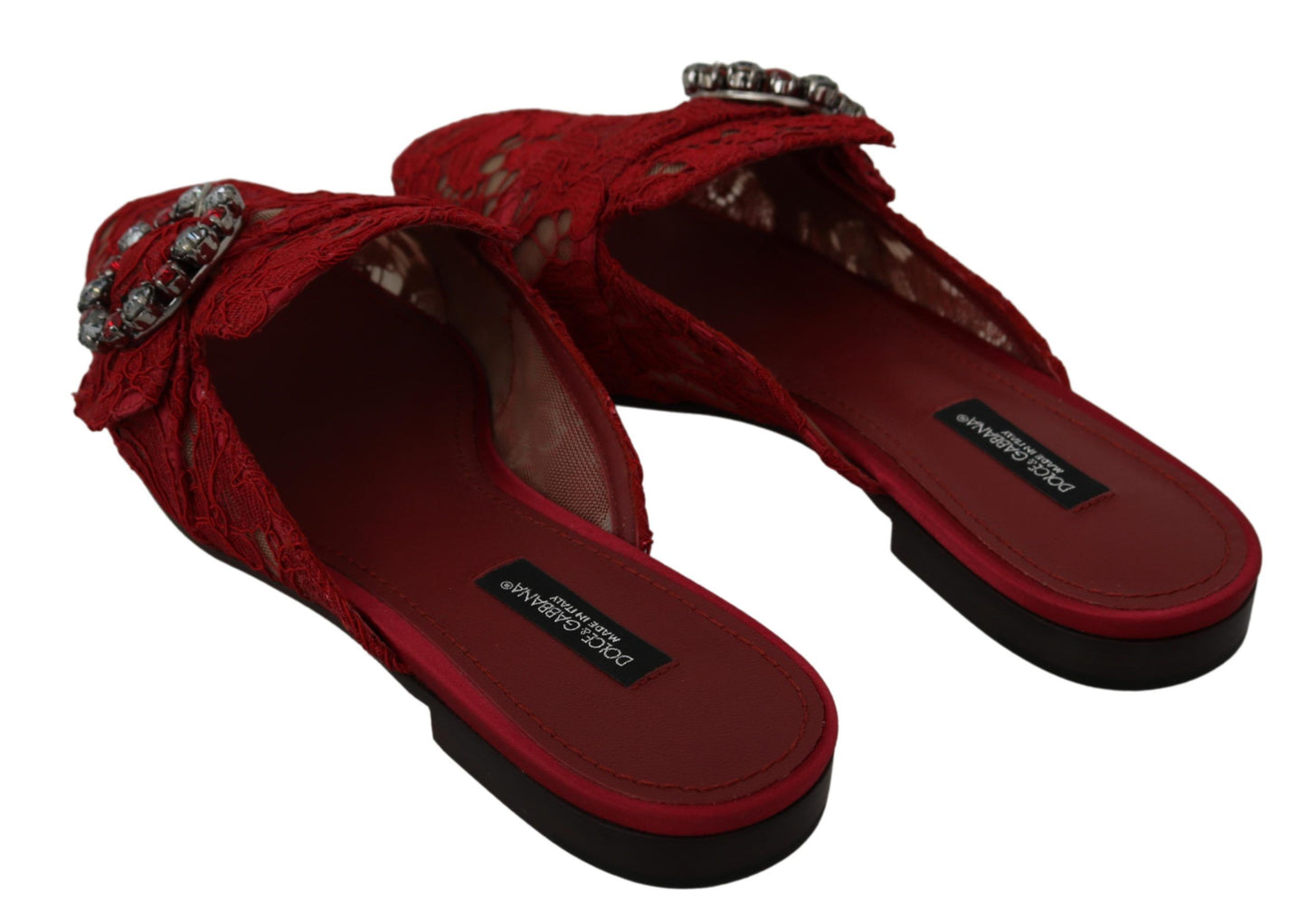 Dolce & Gabbana rote Slide Pantoletten mit Kristallverzierungen