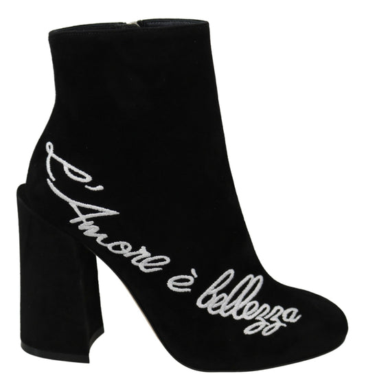 Dolce & Gabbana Bestickte Stiefelette aus Lammwildleder