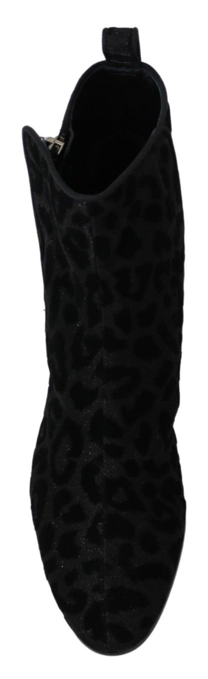 Dolce & Gabbana Elegante schwarze kurze Stiefel mit Leopardenmuster