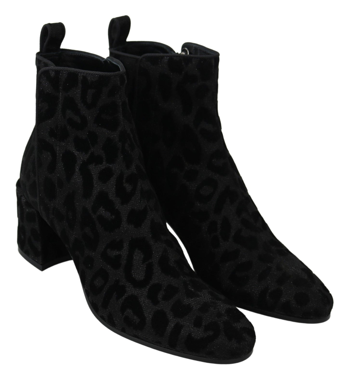 Dolce & Gabbana Elegante schwarze kurze Stiefel mit Leopardenmuster