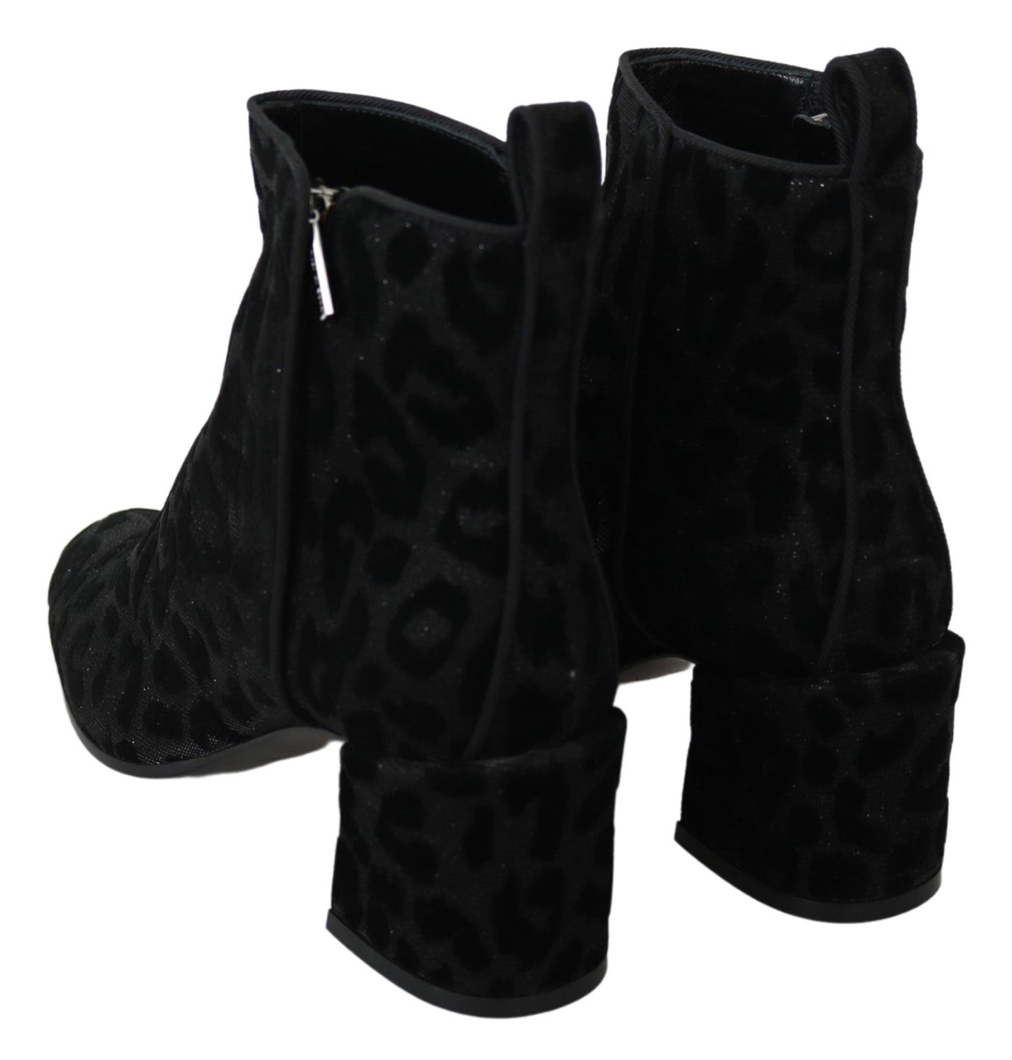 Dolce & Gabbana Elegante schwarze kurze Stiefel mit Leopardenmuster