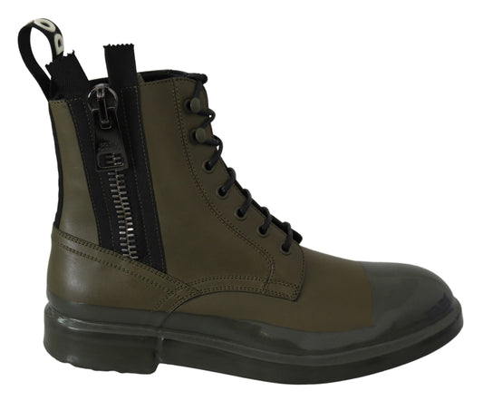 Dolce & Gabbana militärgrüne Lederstiefeletten