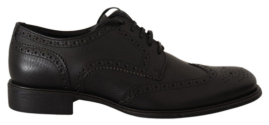 Dolce & Gabbana Elegante Schwarze Leder Derby Wingtip Schuhe