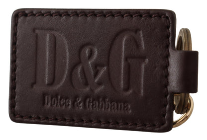 Dolce & Gabbana Eleganter Unisex-Schlüsselanhänger aus Leder mit goldenem Detail