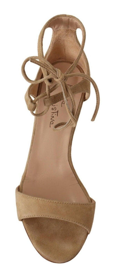 Maria Christina Elegante Ankle Strap Heels aus Wildleder in Beige