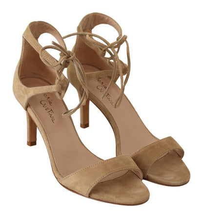 Maria Christina Elegante Ankle Strap Heels aus Wildleder in Beige