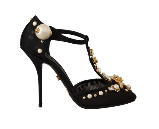 Dolce & Gabbana Elegante verschönerte T-Strap Heels Sandalen