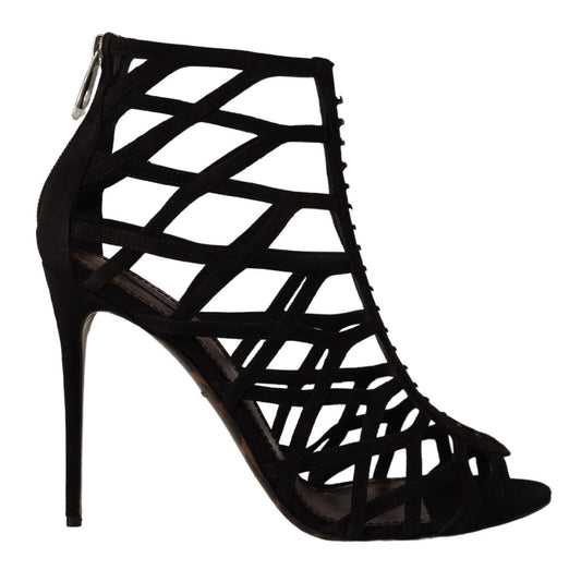 Dolce & Gabbana Elegante Schwarze Wildleder Heels Sandalen