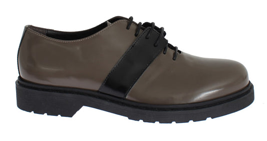 AI_ Elegant Grey Brown Leather Lace Up Shoes