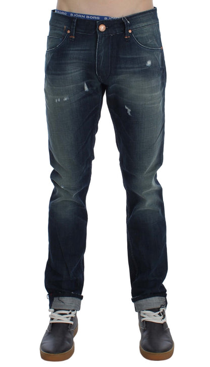 Acht Denim-Jeans mit schmaler Passform