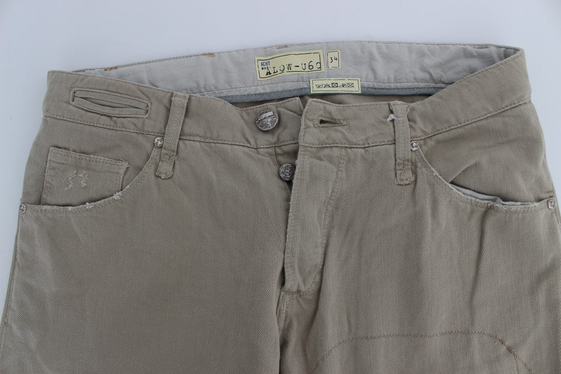 Acht Beige Straight Fit Baumwolljeans für Männer