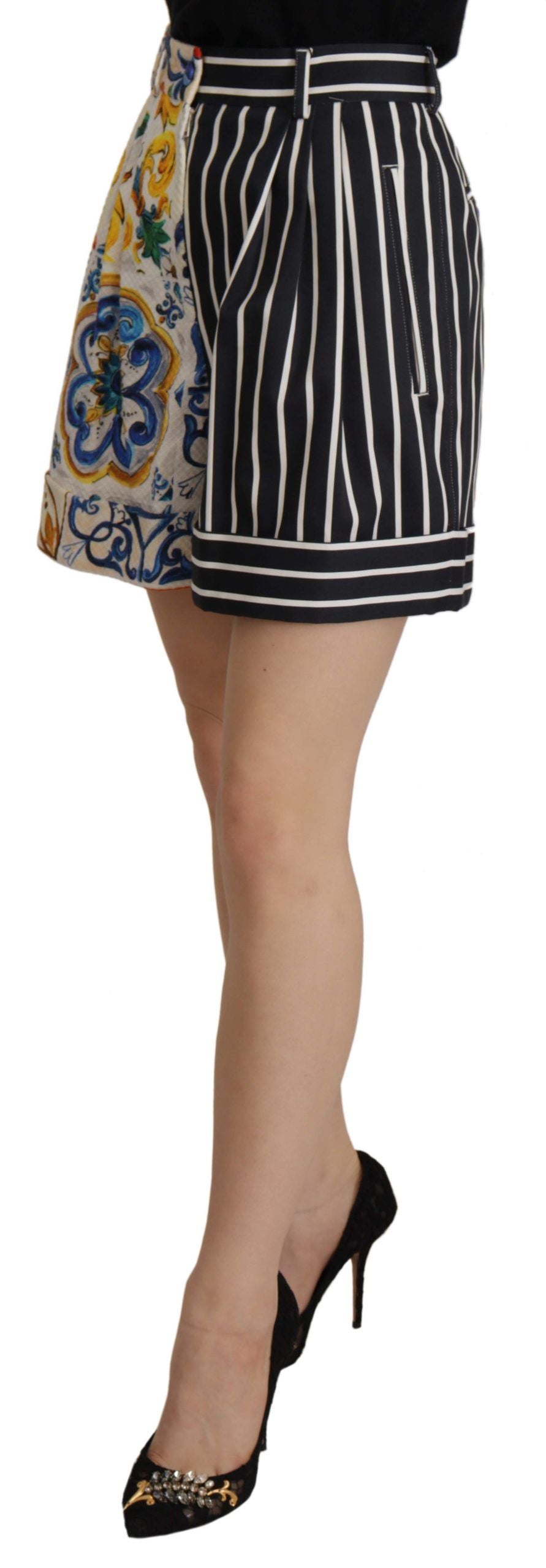 Dolce & Gabbana Majolika Designer-Bermudashorts mit hoher Taille