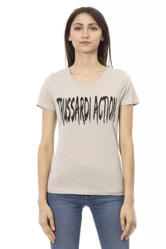 Trussardi Action Elegantes Tee mit V-Ausschnitt und schickem Frontprint