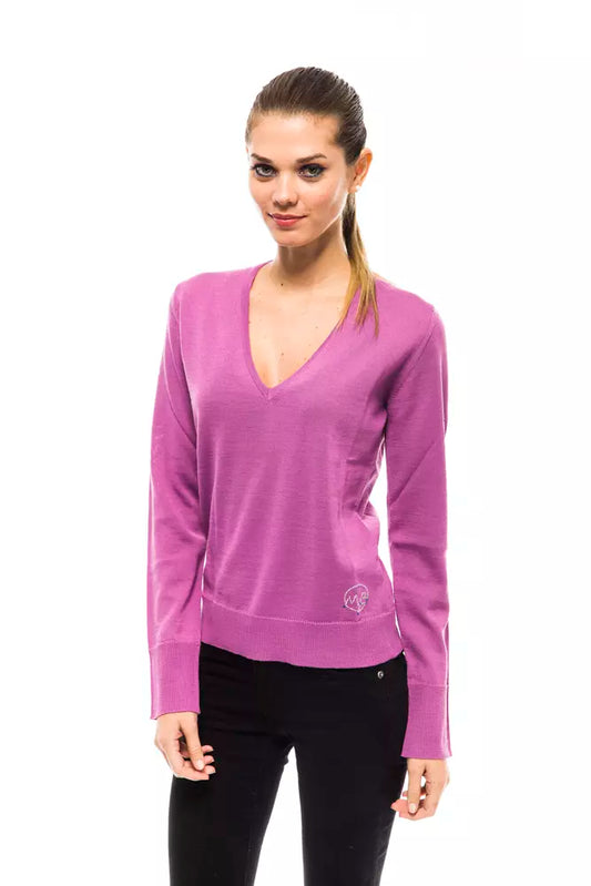 Montana Blu Chic pink sweater with decorated logo and V-neck