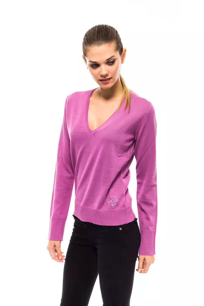 Montana Blu Schicker rosa Pullover mit verziertem Logo und V-Ausschnitt