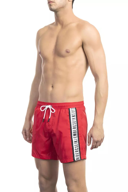 Bikkembergs Smooth red swim shorts with band edging