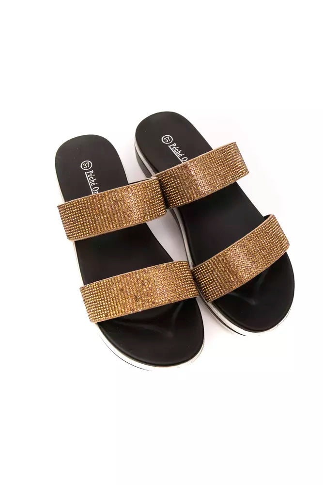 Péché Originel Beigefarbene Sandalen mit zwei Riemen und Strass