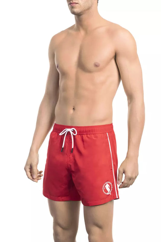 Bikkembergs Glatte rote Badeshorts mit dynamischem Frontprint