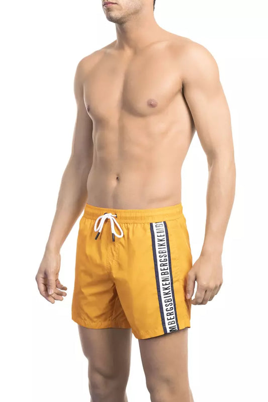 Bikkembergs Elegante orangefarbene Badeshorts mit ikonischem Tape-Detail