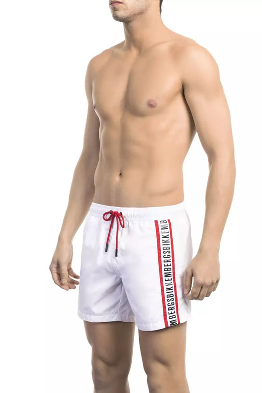 Bikkembergs Elegant white swim shorts with iconic tape detail