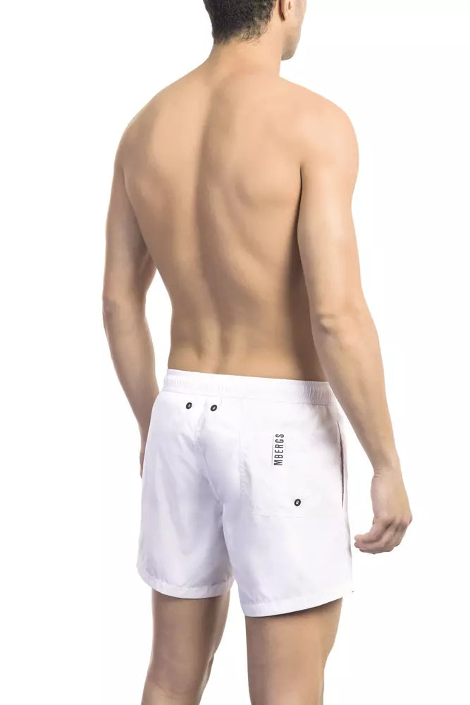 Bikkembergs Elegante weiße Badeshorts mit ikonischem Tape-Detail