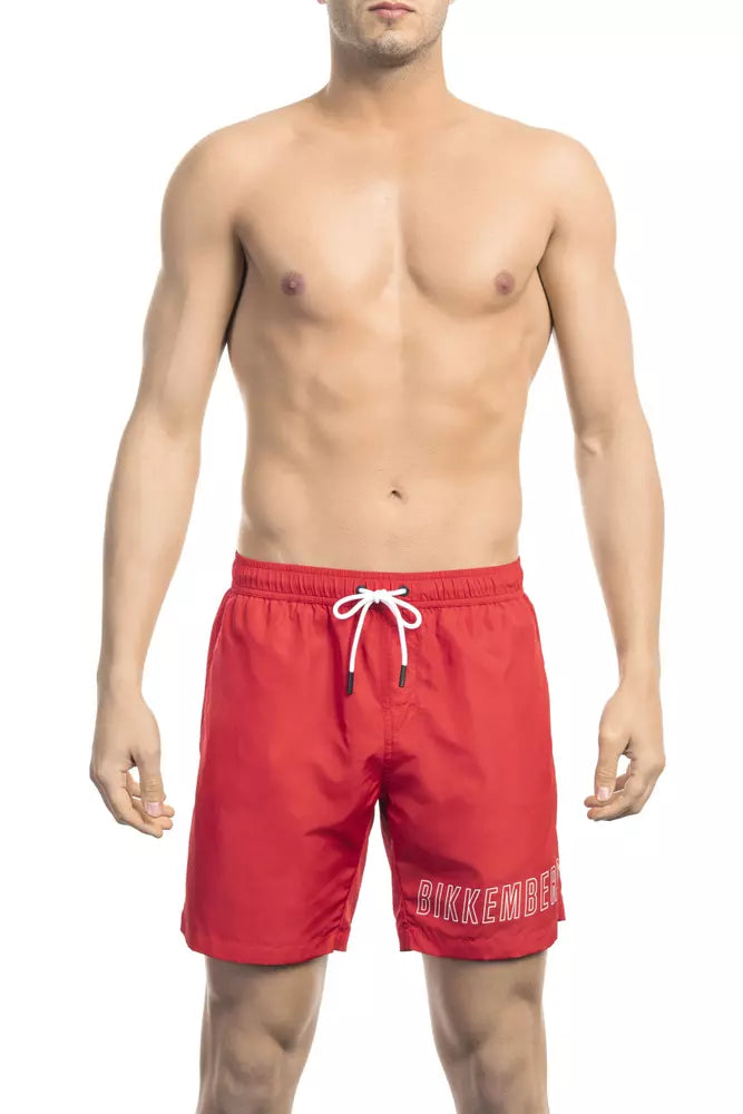 Bikkembergs Schicke rote Badeshorts mit Druckdetail