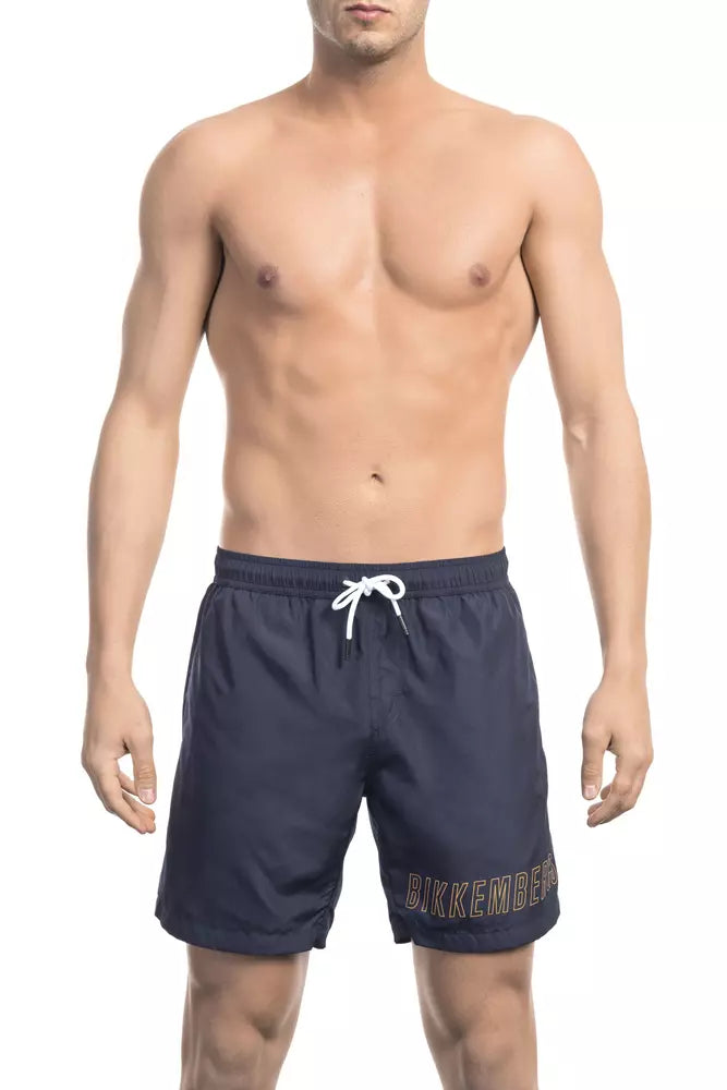 Bikkembergs Schicke blaue Badeshorts mit modischem Frontprint