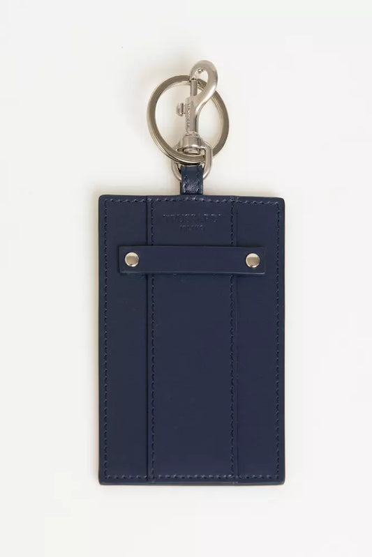 Trussardi Eleganter blauer Leder Badge Holder mit Schlüsselring