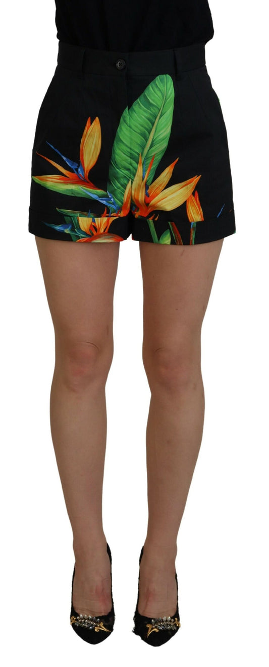 Dolce & Gabbana High Waist Hot Pants Shorts mit schwarzem Blätterdruck