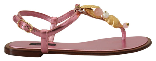 Dolce & Gabbana rosa Ledersandalen mit exquisiter Verzierung