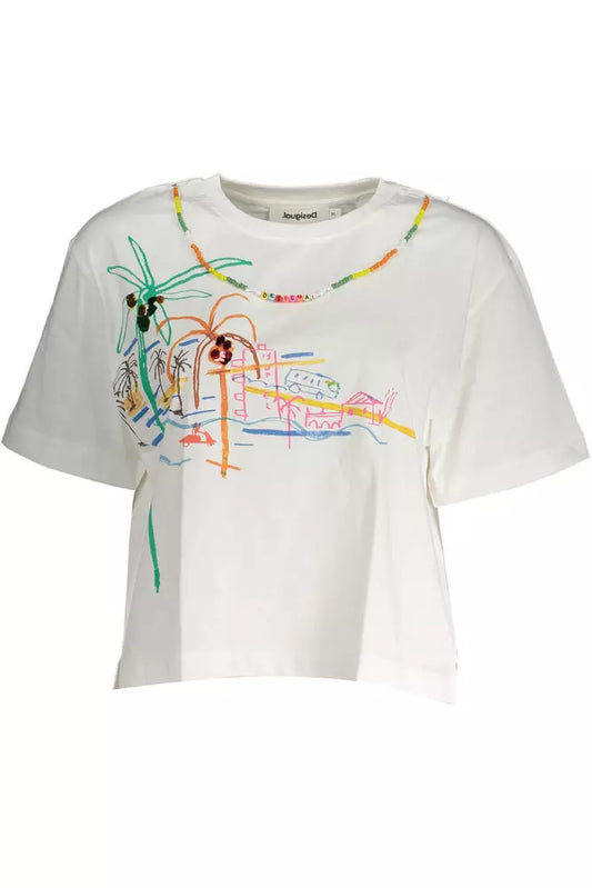 Desigual Schickes weisses T-Shirt mit kontrastierendem Druck