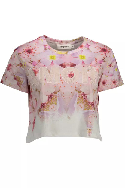 Desigual Schickes rosa besticktes Baumwoll-T-Shirt