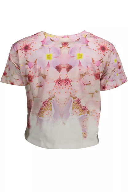 Desigual Schickes rosa besticktes Baumwoll-T-Shirt