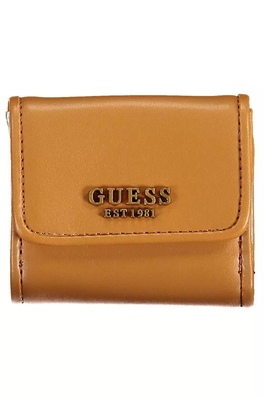 Portafoglio Guess Jeans Chic marrone con chiusura a scatto e decorazione a contrasto