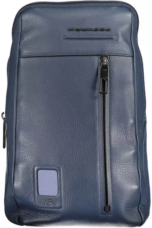 Piquadro Glatte blaue Lederschulter-Laptoptasche