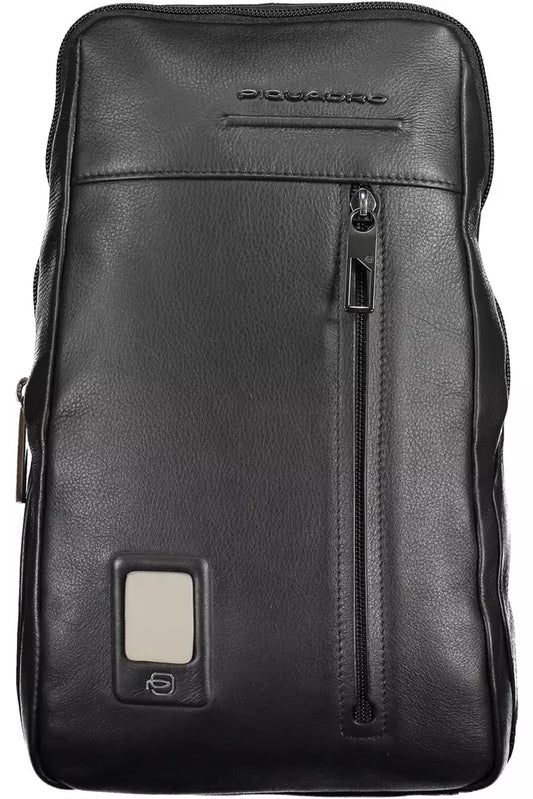 Piquadro Elegante schwarze Lederumhängetasche mit Laptopfach