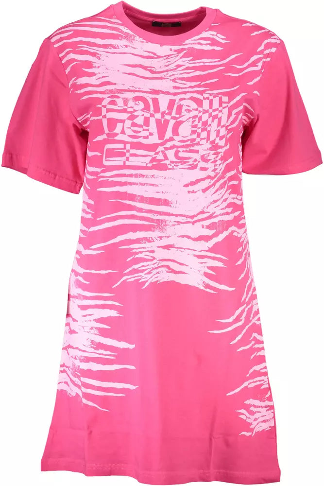 Cavalli Class rosa Print-Kleid mit kurzen Ärmeln