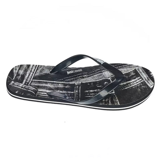 Just Cavalli Smooth Black Logo Flip Flops for Men