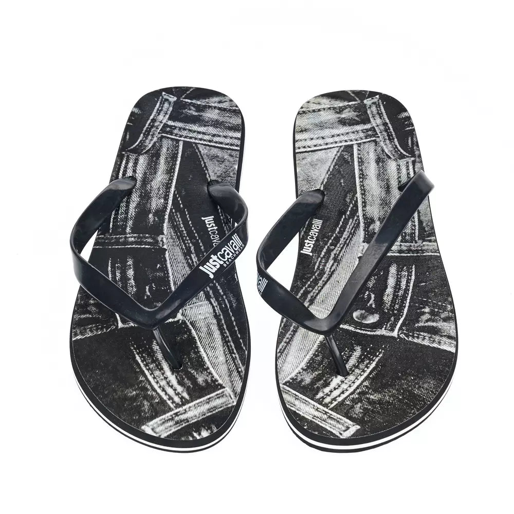 Just Cavalli Glatte schwarze Flip-Flops