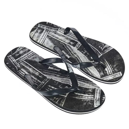 Just Cavalli Glatte schwarze Flip-Flops