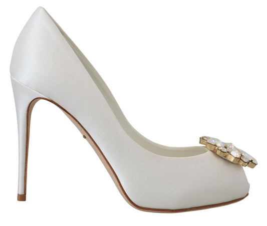 Dolce & Gabbana Weisse Peep Toe Heels mit Kristallverzierung