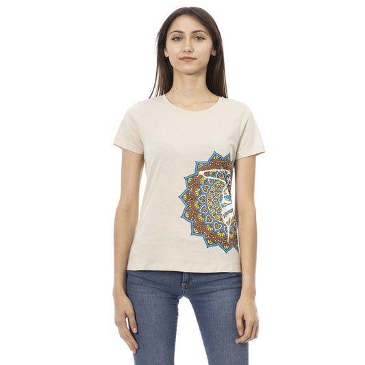 Trussardi Action Beigefarbenes Kurzarm-T-Shirt mit Frontprint