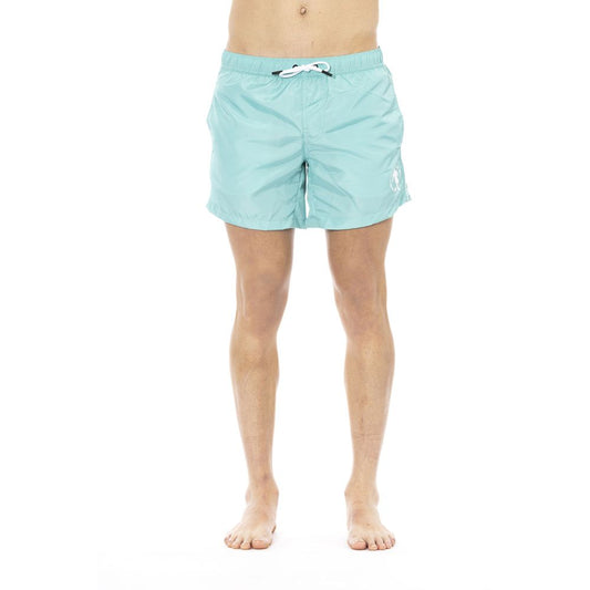 Bikkembergs Glatte hellblaue Badeshorts mit Frontprint