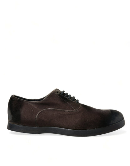 Dolce & Gabbana Elegante braune Samt-Oxford-Schnürschuhe