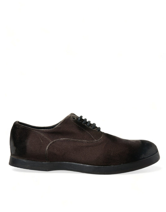 Dolce &amp; Gabbana Eleganti scarpe stringate oxford in velluto marrone