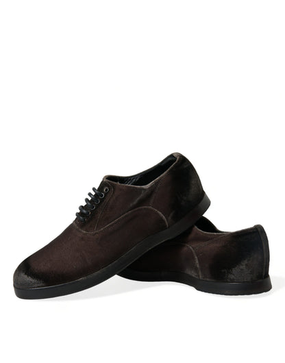 Dolce & Gabbana Elegante braune Samt-Oxford-Schnürschuhe